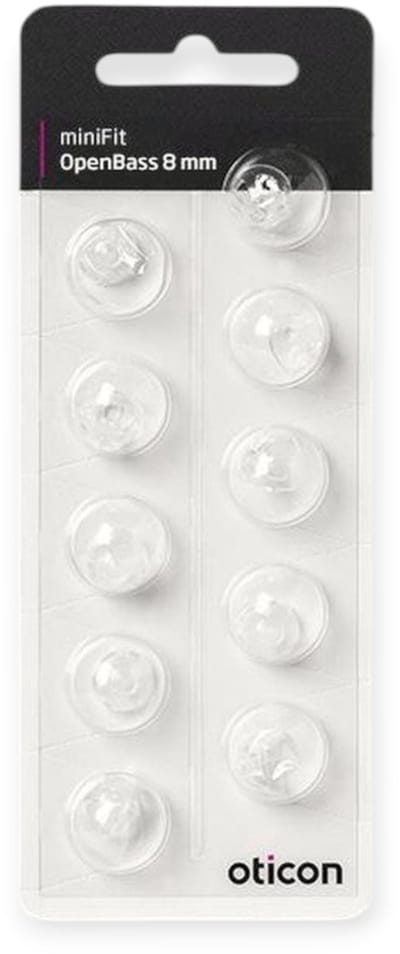Oticon minifit OPENBASS dome MAAT: 8 MM - Blister van 10 stuks - voor MiniRite luidsprekers