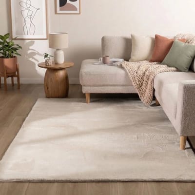 Flycarpets Amalfi vloerkleed Beige - Laagpolig wasbaar Fluffy en Zacht - 80x150 cm