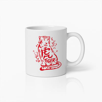 Tiger Mok 330ml – Elegante Chinese Dierenriem Koffiebeker, Rood Artistiek Ontwerp Cadeau voor Dieren- en Cultuurliefhebbers
