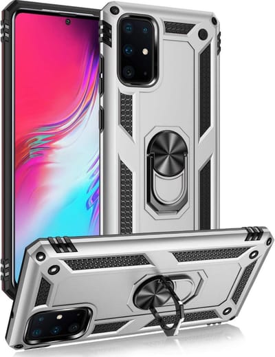 HB Hoesje Geschikt voor Samsung Galaxy S20 Plus - Anti-Shock Hybrid Armor Back Cover - Hoes met Kickstand Ring - Grijs