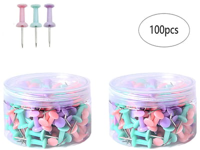 100-stuks Punaises - Gekleurde punaises - Punaises voor prikborden - Punaises voor kaarten - Vast - 7*7*23 mm - Geschikt voor prikborden, mededelingenborden, kurkborden, wereldkaarten, enz. - Groen, paars, roze