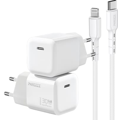 Snellader met usb C poort met geschikt voor Lightning naar usb C kabel - 30w oplader geschikt voor iPhone en iPad met oplaadkabel 1 meter wit