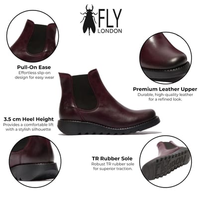 Fly London Dames Rode SALV Chelsea Leren Enkel Casual Wedge Heel Laarzen