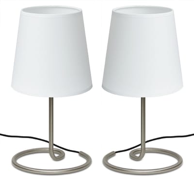 Trango Set van 2 LED-nachtkastjes 2018-25WL*2 *WHITE* Tafellamp met stoffen kap in wit incl. 1x 5 Watt per stuk E14 LED-lamp 3000K warm wit, lamp, vensterbanklamp, bedlampje voor slaapkamer