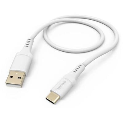 Hama Silicone USB-A naar USB-C Kabel - Oplaadkabel geschikt voor Samsung / Android - 3A USB 2.0 - 480Mbps - 150cm - Wit