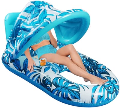 Miryx Waterhangmat - Opblaasbaar Waterbed - Drijvende ligstoel - Luchtbed - Waterslaapbed - Fauteuil Lounge - Met Zonnescherm - Strand