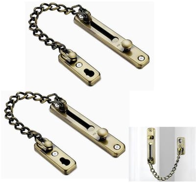 KZQ Deurketting - Inbraakbeveiliging met druksluiting en verbrede ketting, 304 roestvrij staal - Extra veiligheid voor voordeur - 2 stuks-bronzen-Schroeven inbegrepen