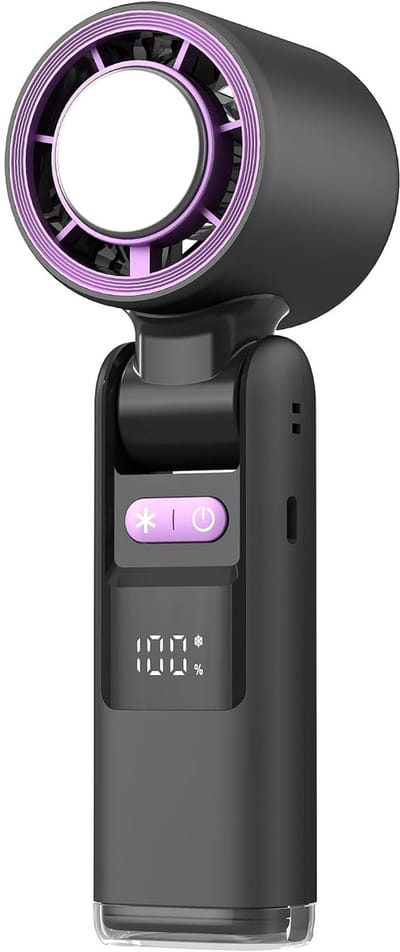 Draagbare mini-turbineventilator met 5 instelbare snelheden, oplaadbare batterij, geschikt voor strand, kamperen, reizen en werk - Zwart