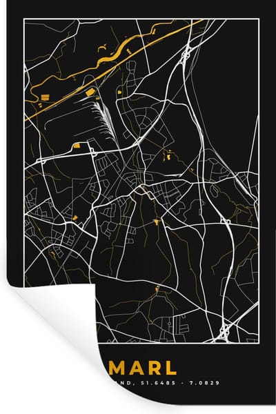 Muurstickers - Sticker Folie - Goud - Stadskaart - Kaart - Plattegrond - Duitsland - Marl - 20x30 cm - Plakfolie - Muurstickers Kinderkamer - Zelfklevend Behang - Zelfklevend behangpapier - Stickerfolie