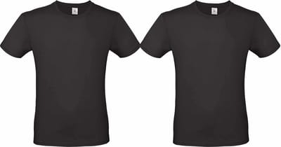 Set van 2x stuks zwart basic t-shirt met ronde hals voor heren - katoen - 145 grams - zwarte shirts / kleding, maat: L (52)