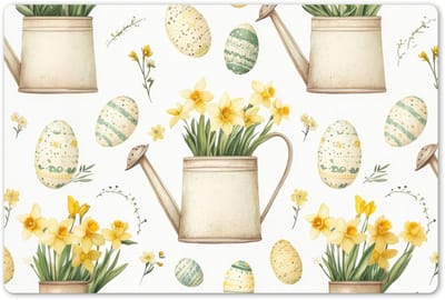 Placemats 45x30 cm - Placemat kunststof - 1 stuk - Gieter - Bloemen - Eieren - Borden onderleggers - Decoratie voor op tafel - Keuken tafeldecoratie accessoires - Vinyl onderlegger - Tafelversiering