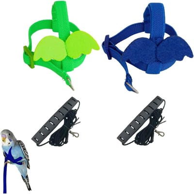 Verstelbare Parrot Harness en Leash Set voor Vogels, Training Rope voor Parrots, Ideaal voor Vliegtraining en Wandelen (Blauw & Groen, M)