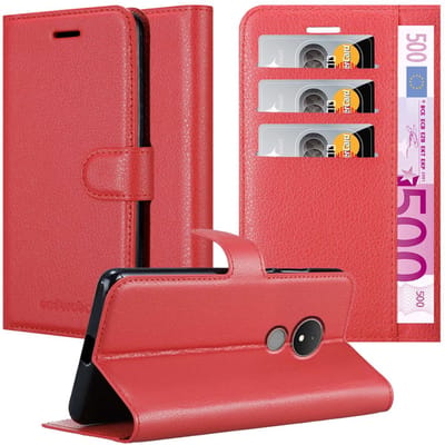 Cadorabo Hoesje geschikt voor Nokia C21 in KARMIJN ROOD - Beschermhoes met magnetische sluiting, standfunctie en kaartvakje Book Case Cover Etui