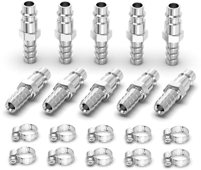 Dailygoods- Luchtkoppeling 10 Stuks - Mannelijke Snelkoppeling - 6 mm Slangpilaar - Vernikkeld IJzer - Corrosiebestendig - Slangweerghaak