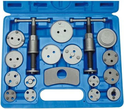SW-Stahl 01445L Remzuiger-terugstelgereedschap, 18-delig I Terugstelgereedschap remzuiger I Rechter- en linkerspindel I 18-delige set aandrukgereedschap