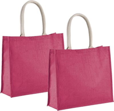 Jute boodschappen strandtas - 2x stuks - roze - 42 x 36 cm - Strandartikelen beach bags/shoppers - 22 liter