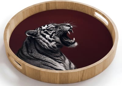 Dienblad rond 40x40 cm - Schootdienblad hout - Tijger - Brult - Bordeaux - Borrelplank rechthoek - Plateau houten dienbladen