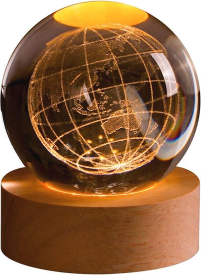 Kristallen Bal met Houten Basis - 60mm LED Nachtlamp Zonnestelsel voor Verjaardagscadeau en Home Decor