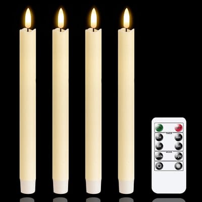 Led-kaarsen - Vlamloze LED Kegels Met Afstandsbediening Timer, Waverende Ivoor Vensterkegels Batterij Voedde, Set van 6 Echte Cire Vlamloze Kegels (2 x 25CM) (Zonder Batterijen)