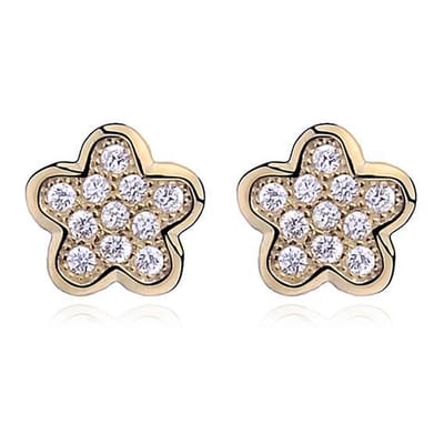 Joy|S - Zilveren Daisy bloem oorbellen 7 mm - zirkonia - gold plated