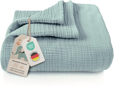 Babymusseline deken - 4-laags katoen - Zacht omhullen - OEKO-TEX gecertificeerd - 120x120 cm - Mintgroen