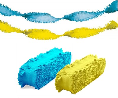 Folat versiering slingers combi set blauw/geel 24 meter crepe papier