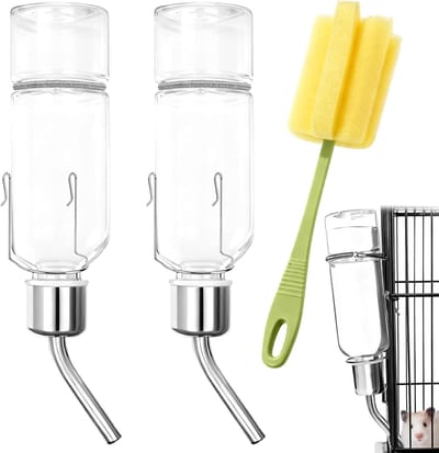 Set van 2 Hangende Drinkflessen voor Konijnen, Hamsters en Cavia's - 350 ml, Lekvrije Fles met Borstel voor Kleine Dieren, Ideaal voor Huisdieren en Dierverzorging