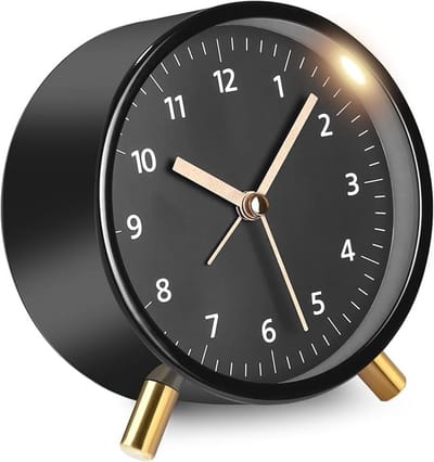 Stil Analoge Alarmklok - Kleine Zwarte Tafelklok zonder Tikken met Nachtlampje