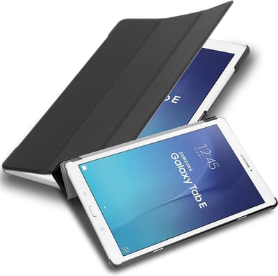 Cadorabo Tablet Hoesje geschikt voor Samsung Galaxy Tab E (9.6 Zoll) in SATIJN ZWART - Ultra dun beschermend geval ZONDER automatische Wake Up en Stand functie Book Case Cover Etui