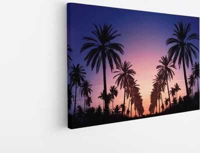 Saammp Canvas Schilderij - Palmbomen met zonsondergang - Natuur - 45x30 - Foto op canvas - Wanddecoratie - Muurdecoratie Woonkamer - Slaapkamer decoratie - Canvas Print