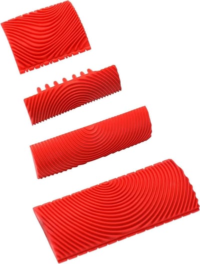 Set van 4 Houten Textuur Verftools voor Muurdecoratie - Rubber Schildergereedschap (Rood, 7.5/8.9/13/15cm) voor Creatieve Klussen