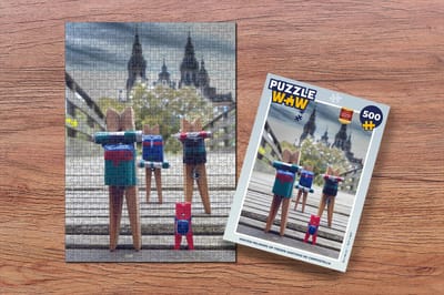 Puzzel Houten pelgrims op treden Santiago de Compostella - Legpuzzel - Puzzel 500 stukjes
