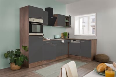 Hoekkeuken 280  cm - complete keuken met apparatuur Oliver  - Donker eiken/Grijs   - keramische kookplaat - vaatwasser - afzuigkap - oven    - spoelbak