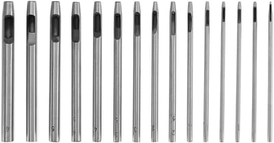 Dailygoods- Gatpons 15 Stuks - Lederen Perforator Set - Roestvrij Staal - 100 mm Lengte - Meerdere Maten - Voor DIY Projecten