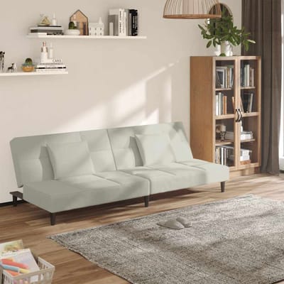 vidaXL - Slaapbank - 2-zits - met - 2 - kussens - fluweel - crèmekleurig