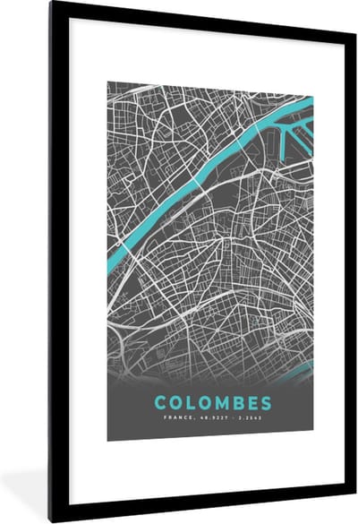 Fotolijst incl. Poster - Colombes - Kaart - Stadskaart - Plattegrond - Frankrijk - 60x90 cm - Posterlijst