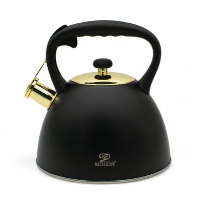 Meyerhoff fluitketel 3,0L MH-4075Q – RVS inductie fluitketel – Matzwart met gouden accenten – Modern design