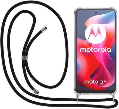 Smartphonica Telefoonhoesje Geschikt voor Motorola Moto G24 / G24 Power met Koord en Stootrand - Hoesje met Telefoonkoord - TPU Backcover Case Shockproof met Lanyard - Transparant geschikt voor Motorola Moto G24;Motorola Moto G24 Power