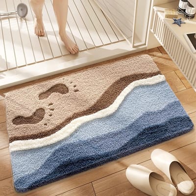 KZQ Schattige Oceaan Badkamer Mat Super Absorberend Badkamer Vloerkleed Wasmachinebestendig en Antislip Pluche Tapijt voor Douche, Slaapkamer en Woonkamer (23"x16", Voetafdruk Ontwerp)