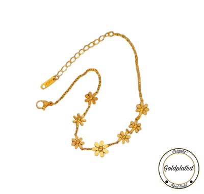 Soraro Bloemen Enkel band | Goldplated | Goudkleurig | Vrouwen Enkelband goudkleurig | Sieraden | Mooie Cadeauverpakking