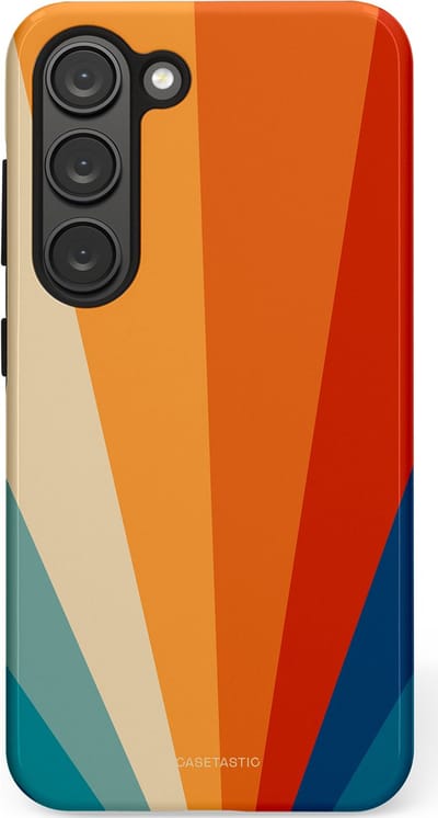 Casetastic hoesje geschikt voor Samsung Galaxy S23 - Dubbellaagse bescherming - Retro straal - Fashion Case - Oranje Okergeel Petrol Rood