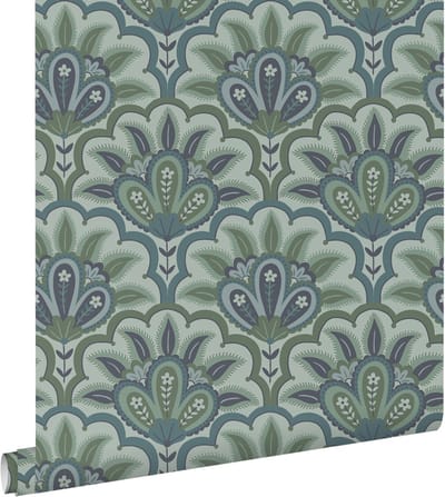 ESTAhome behang oosters barok motief blauw en groen - 50 x 900 cm - 131037