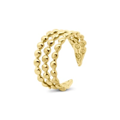 8CR-10062 – CO88 Collection – Open Ring met 3 Lijnen & Dots – Goudkleurig - One-size