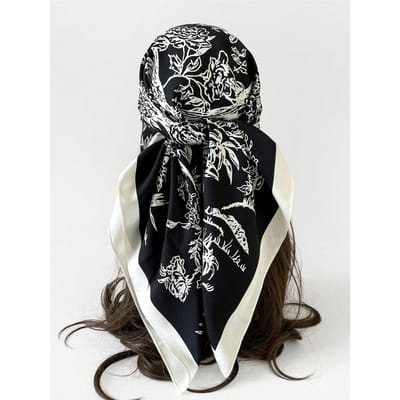 90*90Cm Vierkante Sjaal Keperzijde Dames Hoofddoeken Boom Ontwerper Hijab Wikkels Luxe Print Nek Sjaals Bandana Luxe Polsband 90x90cm black