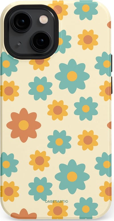 Casetastic hoesje geschikt voor Apple iPhone 13 mini - MagSafe - Dubbellaagse bescherming - Retro bloei - Fashion Case - Crème Mintgroen Goud Perzik