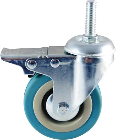 Zwenkwiel met Schroefdraad - Molenwiel Transportwiel - Meubels Verplaatsen - Verzinkt Rolframe - 100 mm - Blauw