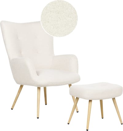 VEJLE II- Fauteuil met hocker - Wit - Gebroken wit