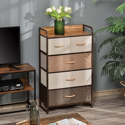 STILVORA Ladekast 58 x 29 x 99 cm – 5 Opvouwbare Stoffen Lades Met Handgrepen – Stalen Frame Met MDF Bovenblad – Antikantel – Voor Woonkamer Slaapkamer – Multicolor
