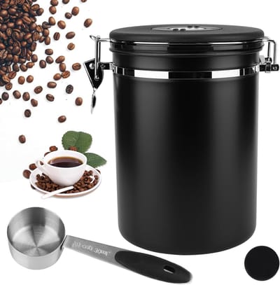Airtight Koffiecontainer van RVS, 2.8L, Vacuüm Koffiebonen Bewaarpot met CO2 Ventiel en Meetlepel voor 1kg Bonen
