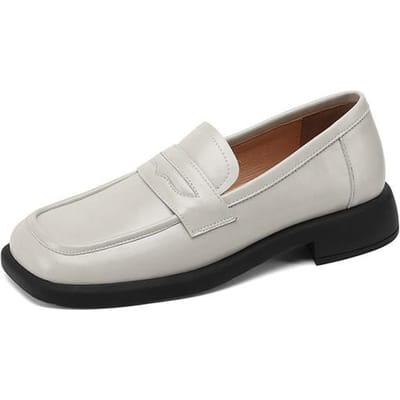 Nieuwe Mode Koeienleer Dames Schoenen Casual Vierkante Neus Loafers Handige Dikke Hak Instapschoenen Voor Dames Platform Schoenen 39